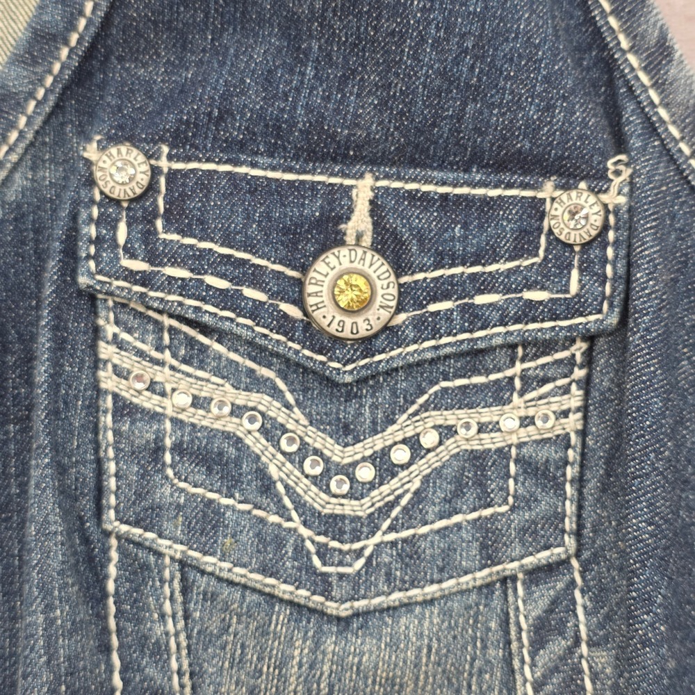 Harley Davidson Women 2W Denim Jean Vest Motorcycle CORE EMBELLISHED 99123-15VW - Picture 6 of 11